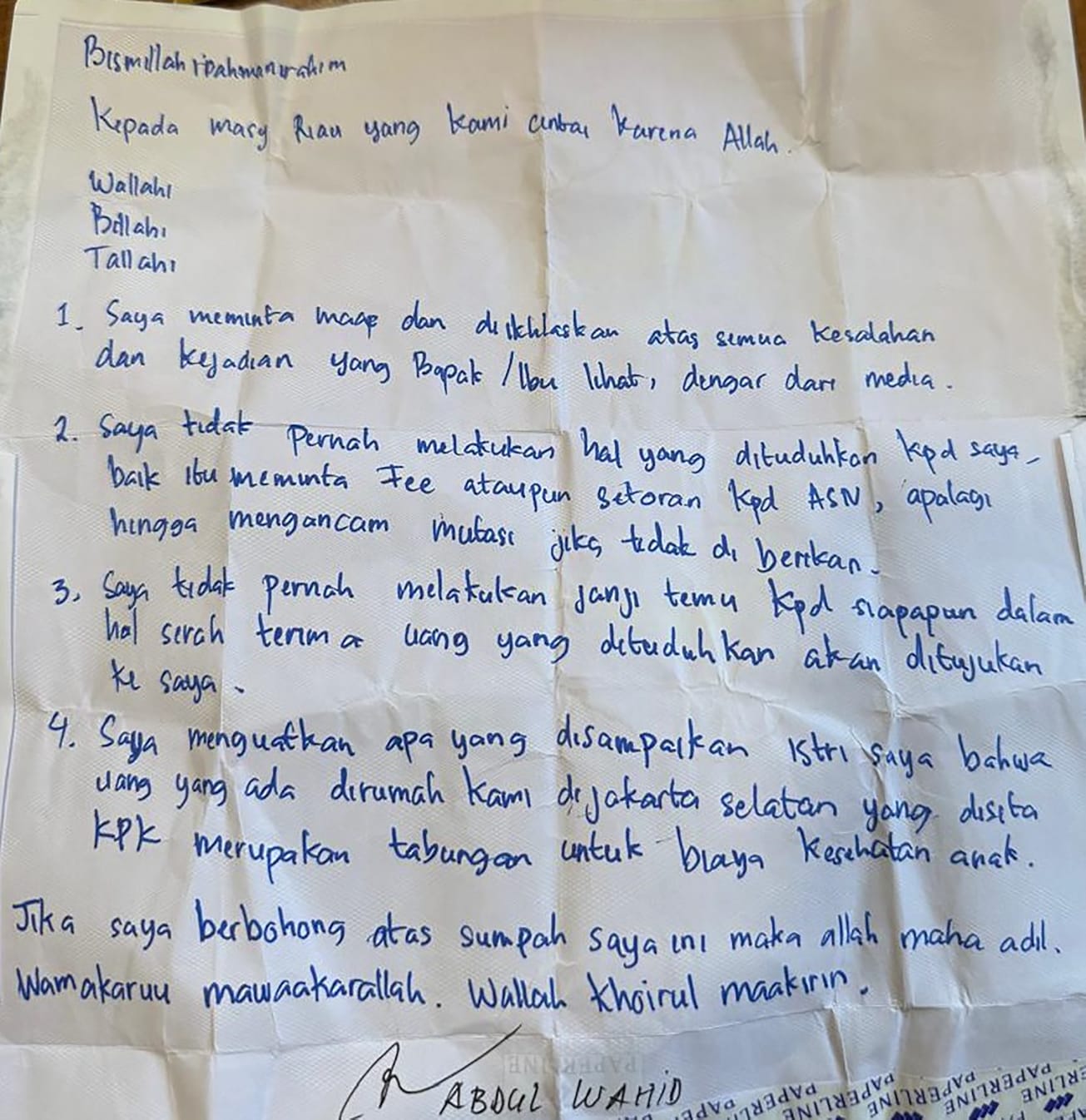 Pengungkapan Sumpah Bertandatangan Gubernur Riau Abdul Wahid